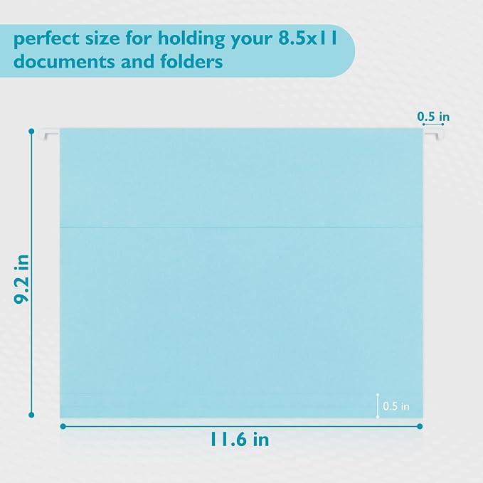 25 Packs Hanging File Folders, Light Blue Hanging File Folders Letter Size - Image 2