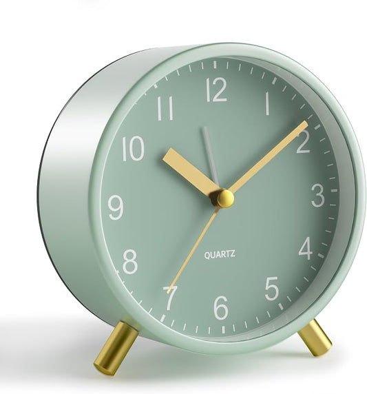 Analog Alarm Clock, 4 inch Super Silent Non Ticking Small Clock by JALL