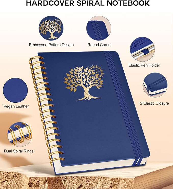 Spiral Notebook Journal for Women Men, 300 Numbered Lined Pages, College Ruled, A5 Hardcover Spiral Bound Notebook for School, Work, Note Taking Writing, Leather Spiral Journal Medium 5.9"x8.5"-DeskLoop Office