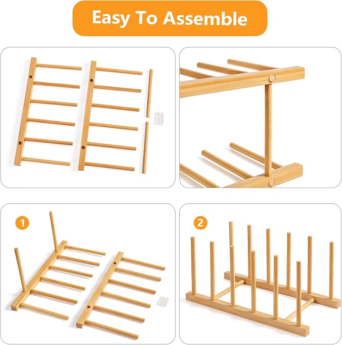 HBlife Desk File Organizer 5 Section Upright File Sorter, 2 Pack Bamboo File - Image 3