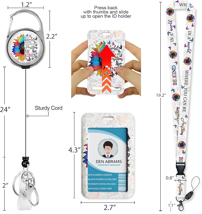 Piefly Lanyards for Id Badges, Positive Inspiration Be Kind Sunflower Badge - Image 5