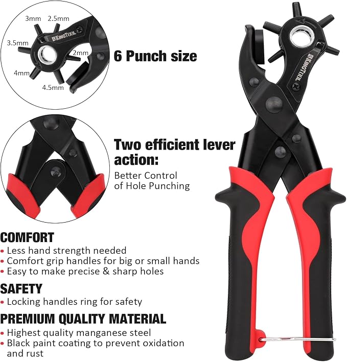 KingTool Leather Hole Punch Set, Super Heavy Duty Rotary Puncher - Image 3
