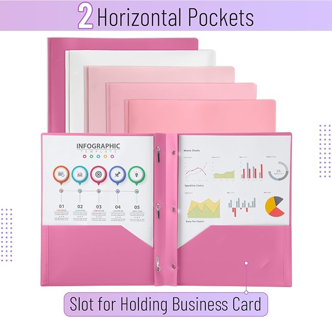 Mr. Pen- Plastic Folders with Pockets and Prongs, 5 Pack, Letter Size | File - Image 3