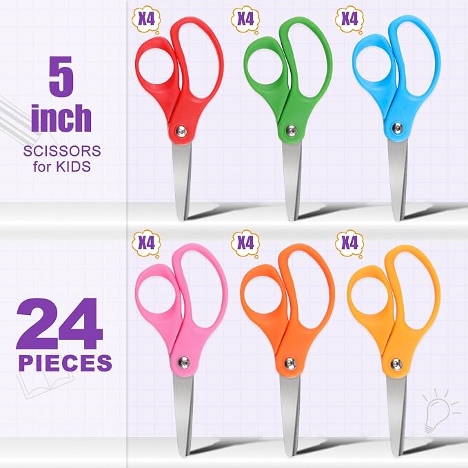 BURVAGY 24 Packs 5" Small School Student Blunt Tip Craft Kids Scissors - Image 2