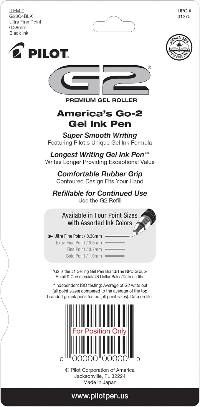 Pilot G2 Premium Refillable and Retractable Rolling Ball Gel Pens, Ultra Fine - Image 2
