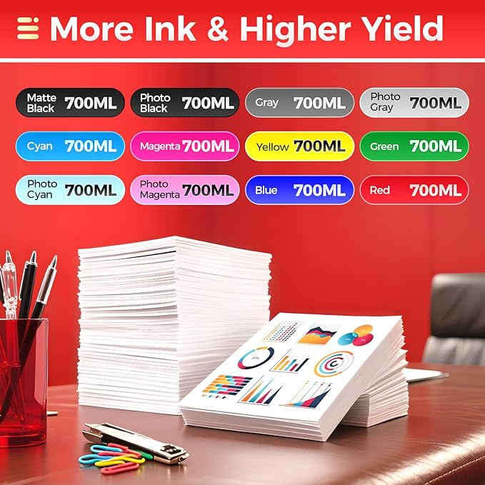 PFI-706 Pigment Ink Tank 12-Pack 700ml Ink Cartridges Compatible with Canon ImagePROGRAF iPF8300 iPF8300S iPF8400F iPF8400S iPF8400SE iPF9400 iPF9400S iPF8400 iPF8410 iPF9410 iPF8410S iPF9410S Printer-DeskLoop Office