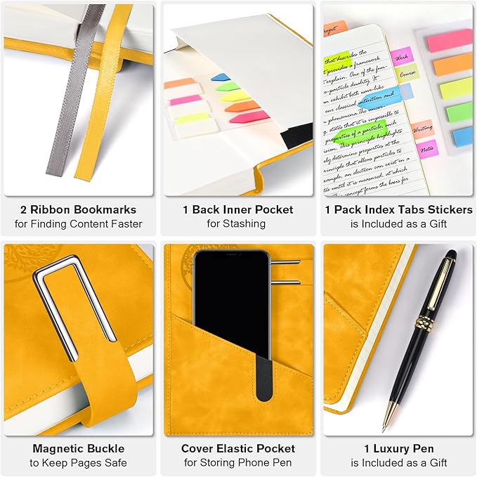 Lined Notebook Journal for Men Women, 365 Pages Numbered College Ruled Notebook, Hardcover Leather Journal with Pen & Gift Box, Thick Daily Diary, Professional Notebooks for Work, School, Business, A5-DeskLoop Office