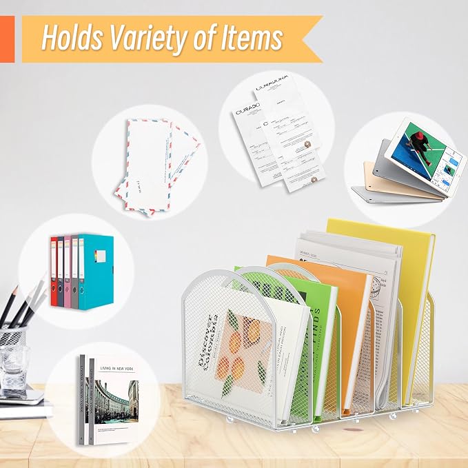 MINDEPOT Desk File Organizer 5 Sections Desktop Organizer File Sorter Office - Image 5