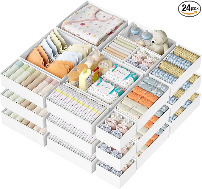 DIMJ Drawer Organizer Clothes Storage - 24 Pack Baby Dresser Organizer for Nursery, Small Fabric Closet Drawer Organizer Bins for Underwears Socks, Foldable Storage Dividers Organization for Bedroom-DeskLoop Office