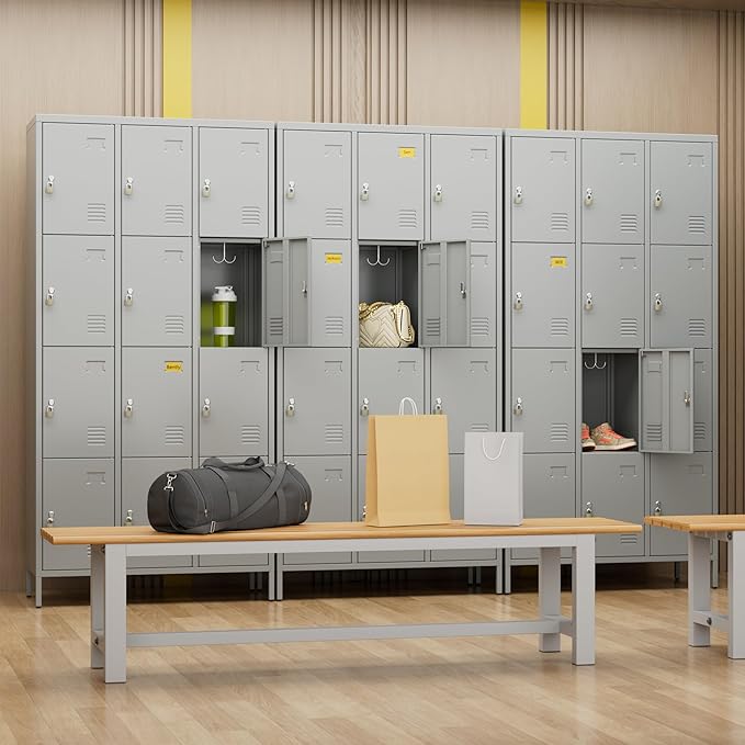 Metal Lockers for Employees with 12 Door & Hooks,Metal Storage Locker with Lock and Card Slot for School Office Garage Gym Bedroom Home,Assembly Required,12 Doors Light Grey-DeskLoop Office
