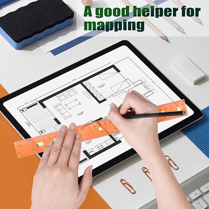 28 Pack Plastic Ruler 12 Inch Transparent Rulers - Metric Bulk for Kids School Office Classroom, Orange