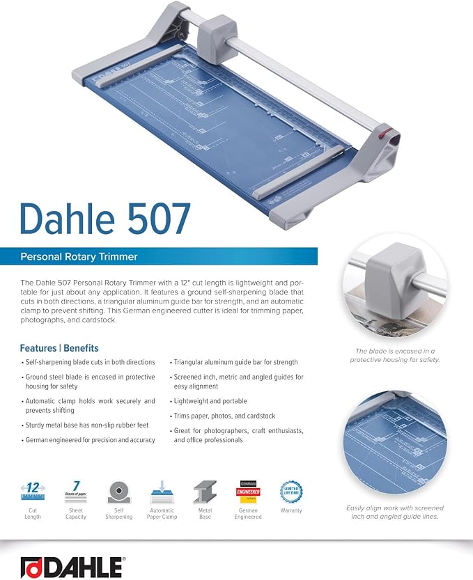 Dahle 507 Personal Rotary Trimmer, 7 Sheet Capacity, Self-Sharpening, Automatic - Image 6