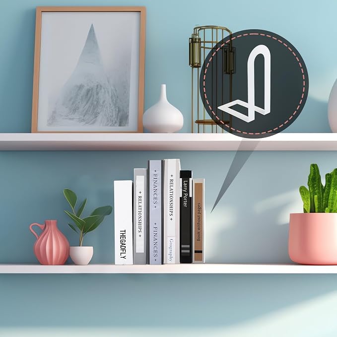 Chunful 4 Pcs White Book Ends for Shelves Modern Metal Bookends Decorative - Image 6