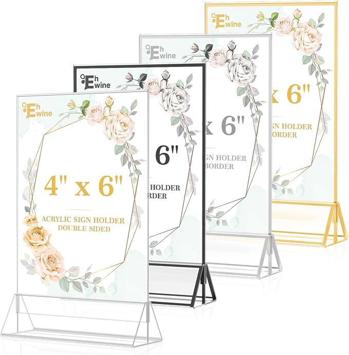 EHWINE 20 Pack Acrylic Sign Holder 4 x 6, Double Sided Gold Picture Frame Stand - Image 10