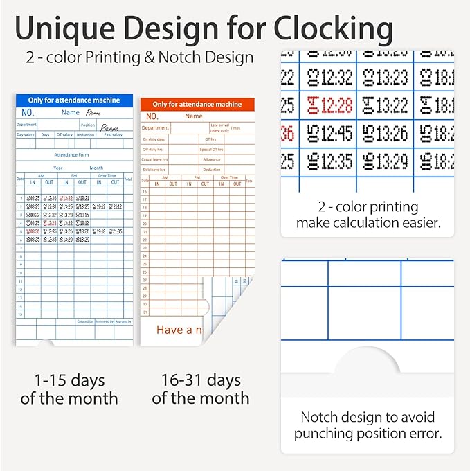 Time Clock with Passcode, Auto-Align Time Card Machine, 6 Punches per Day Time Clock Punch Machine with 100 Time Cards, 2 Ink Ribbons and 4 Racks(White, Military Time)-DeskLoop Office
