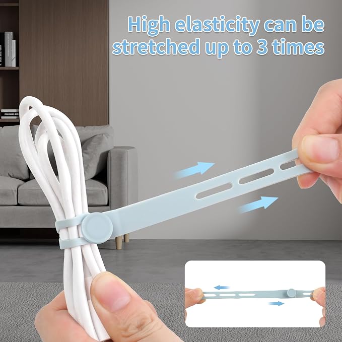 Oligei 25 Pcs Silicone Cable Ties, Cable Ties Reusable, High Elasticity Cord - Image 3