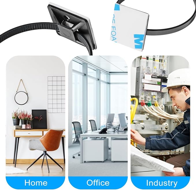 200pcs 3/4" Back-Glue Self Adhesive Black Strong Cable Zip Tie Mounts - Image 6