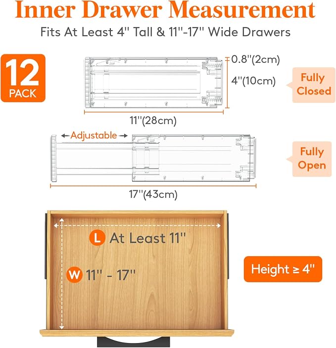 Lifewit 12 Pack 4" High Drawer Dividers 28-43.5cm/11-17" Adjustable Drawer - Image 2