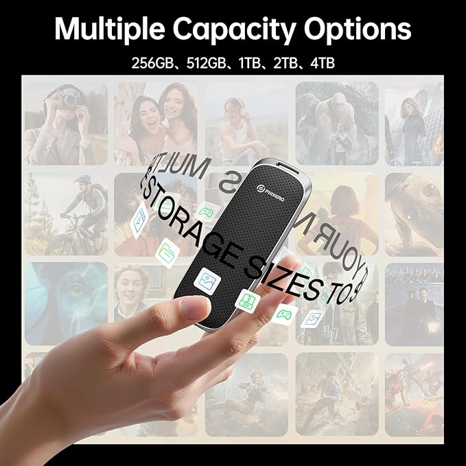 PHIXERO P10PRO External NVMe SSD 512GB, Up to 1050MB/s, USB 3.2 Gen2, Includes 2-in-1 USB C Cable, Portable Hard Drive for iPhone 15+/Android/Windows/Mac, Black-DeskLoop Office