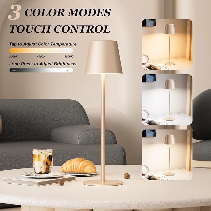 Kakanuo Champagne Gold Cordless Table Lamp Rechargeable - Image 2