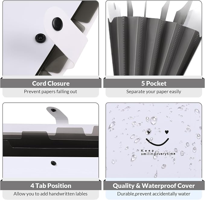 SKYDUE 5 Pocket Expanding File Folder, Letter Size Portable Accordion Folders - Image 3