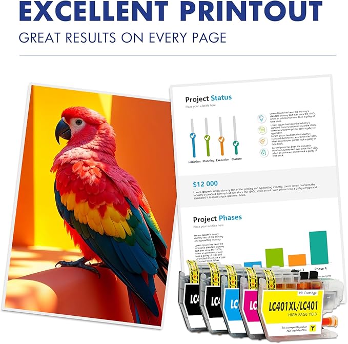 LC401XL LC401 MFC-J1010DW Ink Cartridges for Brother Printer LC 401 401XL for MFC-J1010DW MFC-J1170DW MFC-J1012DW MFC-J1800DW MFC J1010DW - 5 Pack High Yields Black Cyan Magenta Yellow-DeskLoop Office