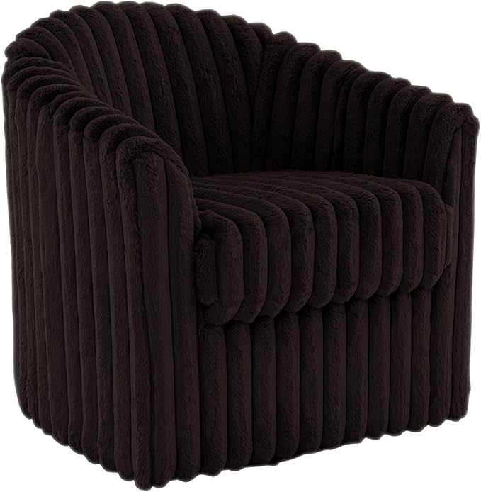 UIXE Faux Fur Swivel Accent Chair, Modern Upholstered Armchair Barrel Club Chair for Living Room, Chocolate-DeskLoop Office