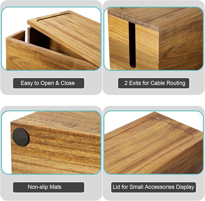 Bivvclaz Cable Management Box Medium, Acacia Wooden Cord Organizer Box - Image 3