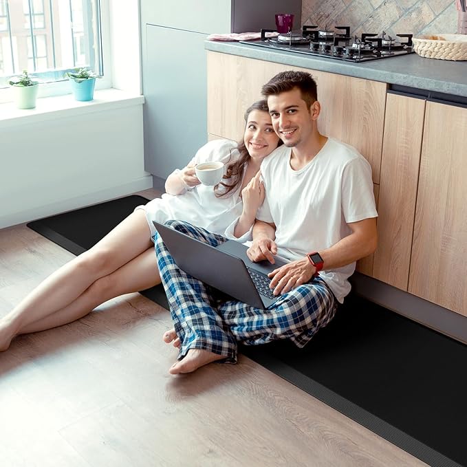 KitchenClouds 2PCS Kitchen Rugs Cushioned Anti-Fatigue Non-Slip Waterproof Kitchen Mat Comfort Foam Standing Mat for Floor Office Sink Laundry (Black)-DeskLoop Office