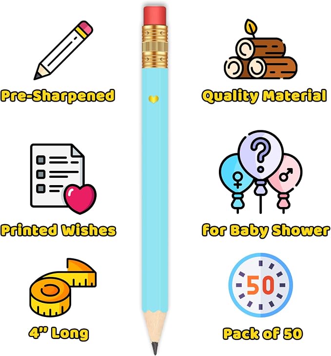 50Pcs - Baby Shower Sharpened Half Pencils - Image 3