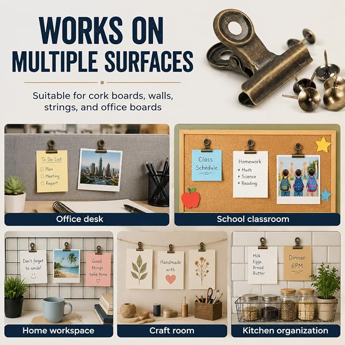 20 Pack Metal Clips with Push Pins Bulldog Clips - Image 6