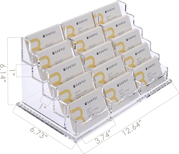 SANRUI Acrylic Multiple Business Card Holder Display for Desk , 15 Slots Business Card Stand , Clear Horizontal 5 Tier Business Card Holders, Holds 750-900 Cards-DeskLoop Office