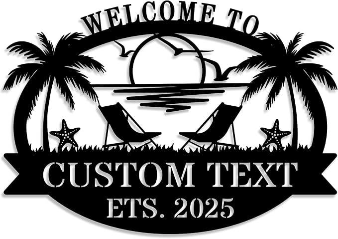 Custom Metal Coastal Beach House Welcome Sign, Personalized Patio and Pool Sign by HZYCYYFC