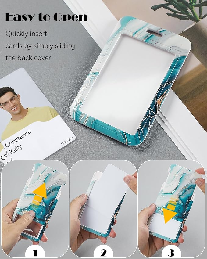 Uniclife Marbling Sliding Badge Holder Cyan Marble Pattern Plastic Card Holder - Image 3