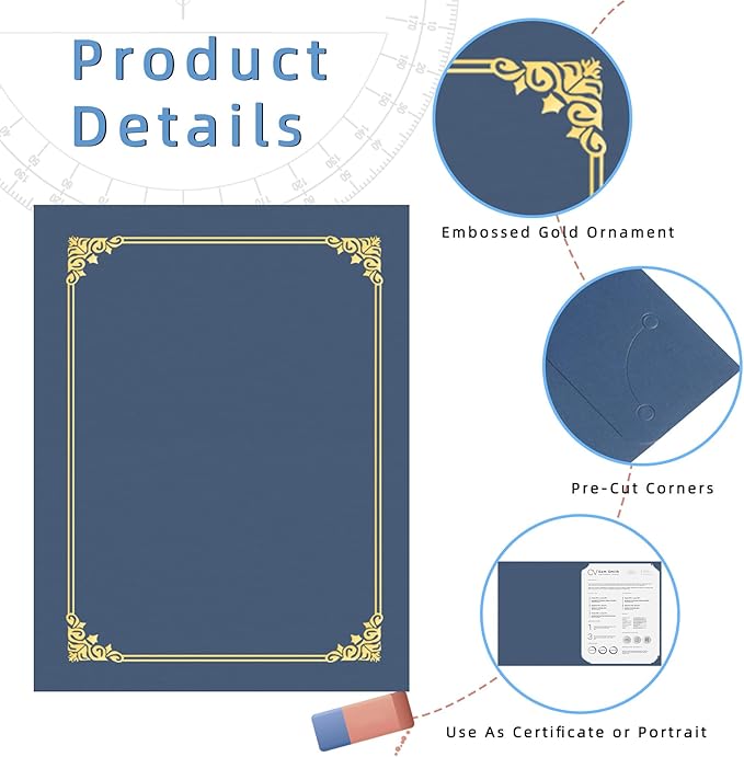 HAUTOCO Certificate Holders 50 Packs Navy Blue Diploma Covers Gold Foil Border - Image 3