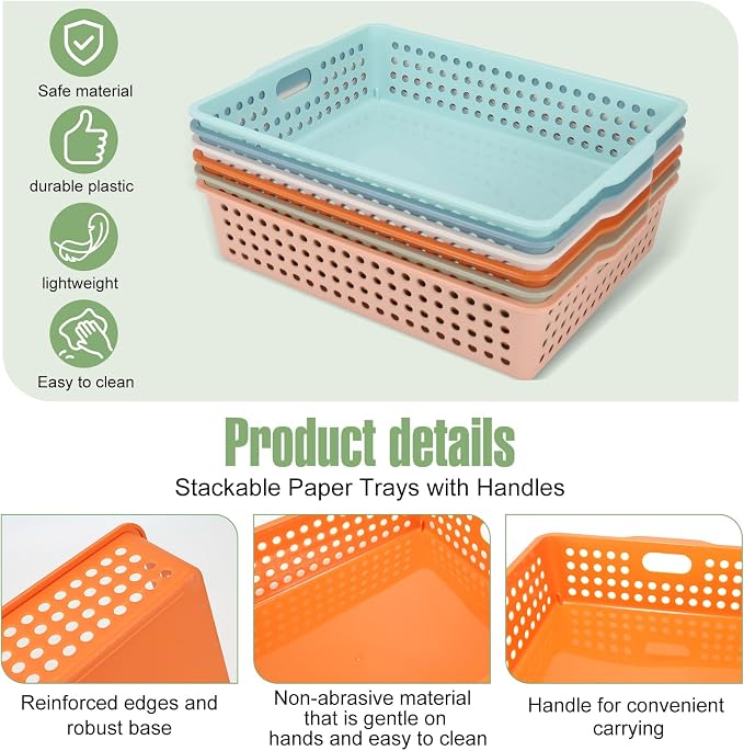 6 Pieces Plastic Turn in Bins for Classroom, Colorful Classroom Baskets - Image 3