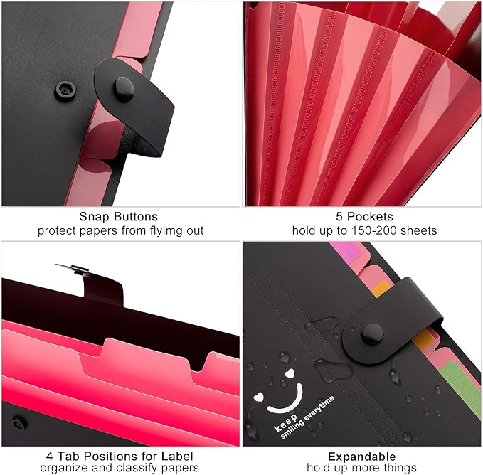 Forvencer Accordion File Organizer, Letter Size, 5 Pocket Expanding File Folder - Image 7