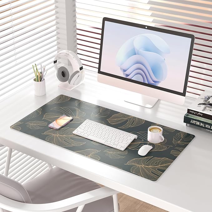 Colorful Star Large Mouse Pad, Monstera Leaves Waterproof Office Desk Mat - Image 2