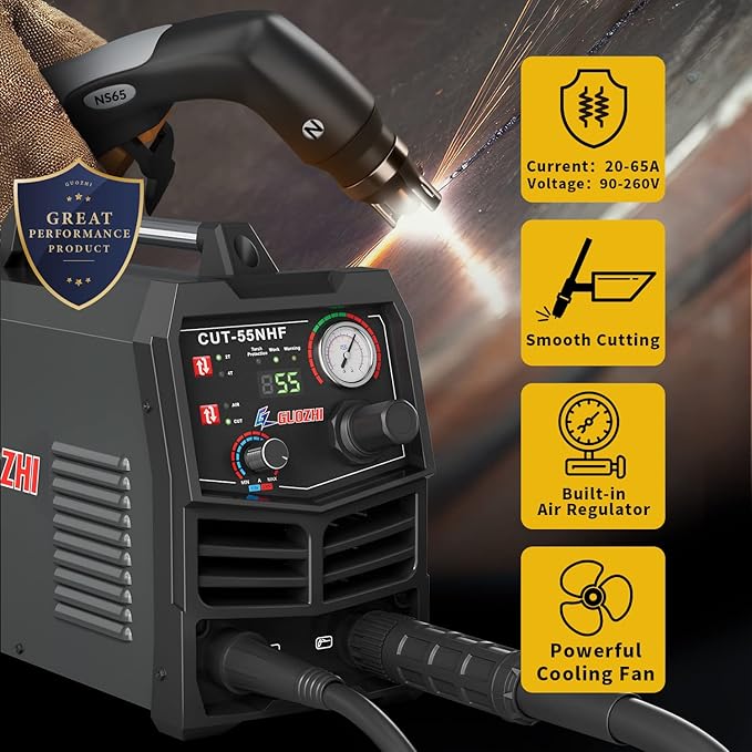 GZ GUOZHI CNC Plasma Cutter, 55 Amp Non-HF Non-Touch Pilot Arc, THC Torch Height Control Enabled, Dual Voltage 110V/220V Digital Plasma Cutter Machine-DeskLoop Office