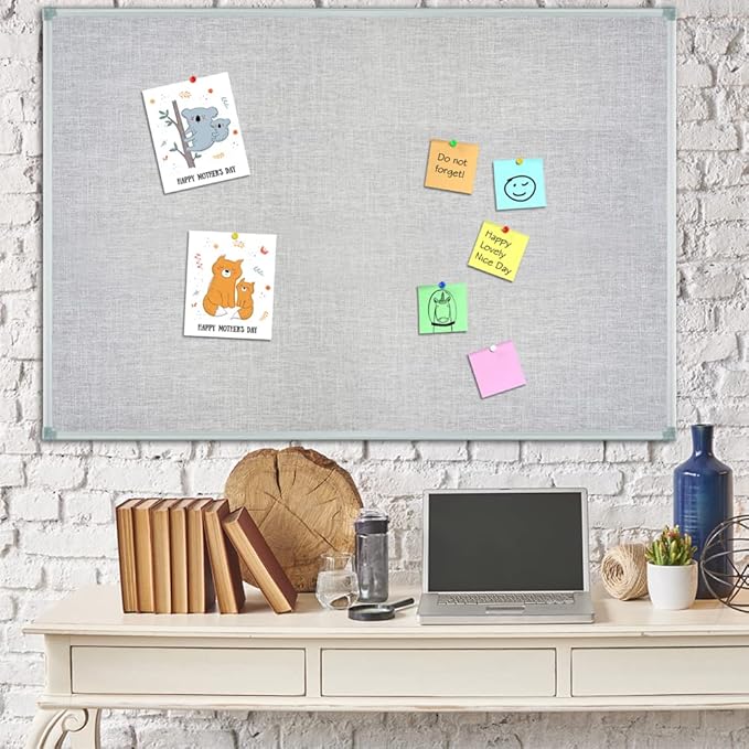 Lockways 36" x 24" Premium Cork Bulletin Board, Light Grey Framed Linen Fabric Pinboard with Silver Aluminum Frame for Home, Office & Kitchen Organization-DeskLoop Office