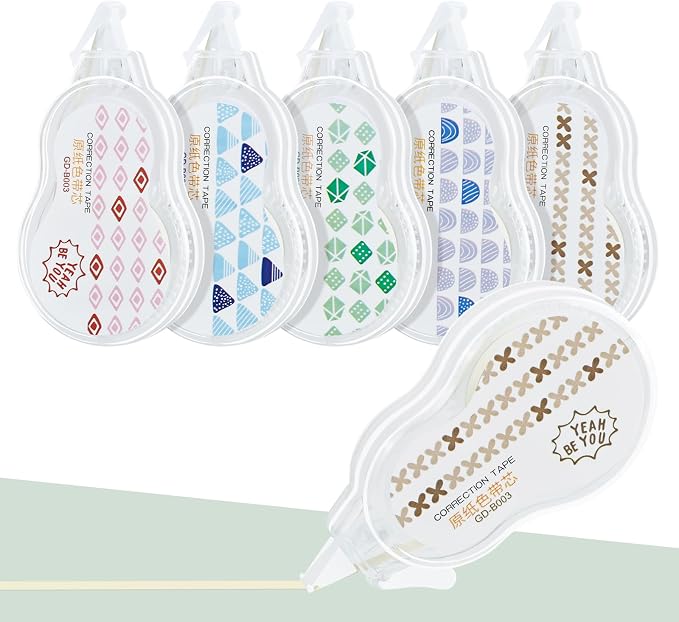 Temiary 5 Pcs Aesthetic Beige Correction Tape, Smooth Glide Quick Dry Tapes by Temiary