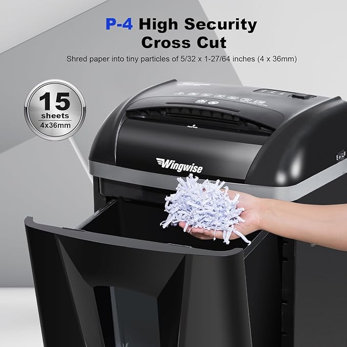 15-Sheet Paper Shredder with 58dB Quiet Operation, P4 Cross-Cut Security for Home Office, 15-Minute Run Time & 5.8-Gallon Bin – Shreds Credit Cards & CDs-DeskLoop Office