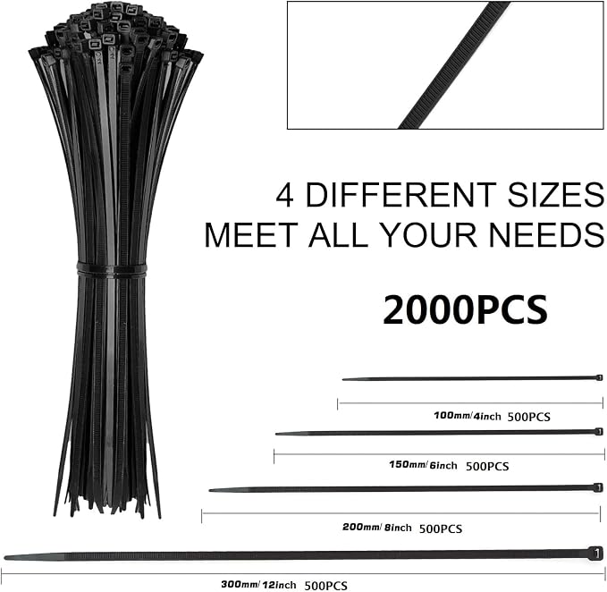 Zip Ties Assorted Sizes, 2000 Pack, Plastic Wire Ties - Image 7