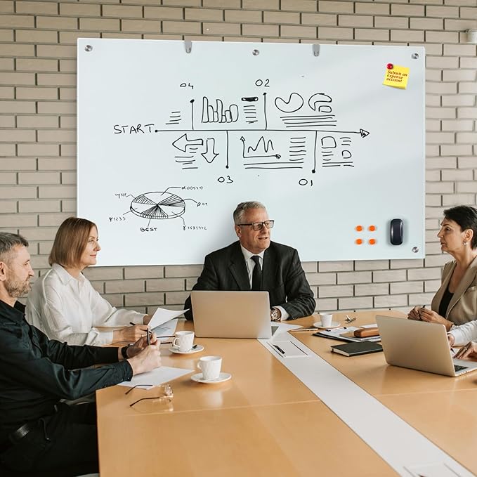 Large Glass Dry Erase Board, 72 x 48 Inches Magnetic Glass Whiteboard for Wall, 6' x 4' Frameless Board for Office, Home, School-DeskLoop Office