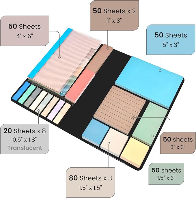 Sticky Notes Set 920 Pack, Divider Sticky Notes Tabs, Office Supplies, Planner - Image 2