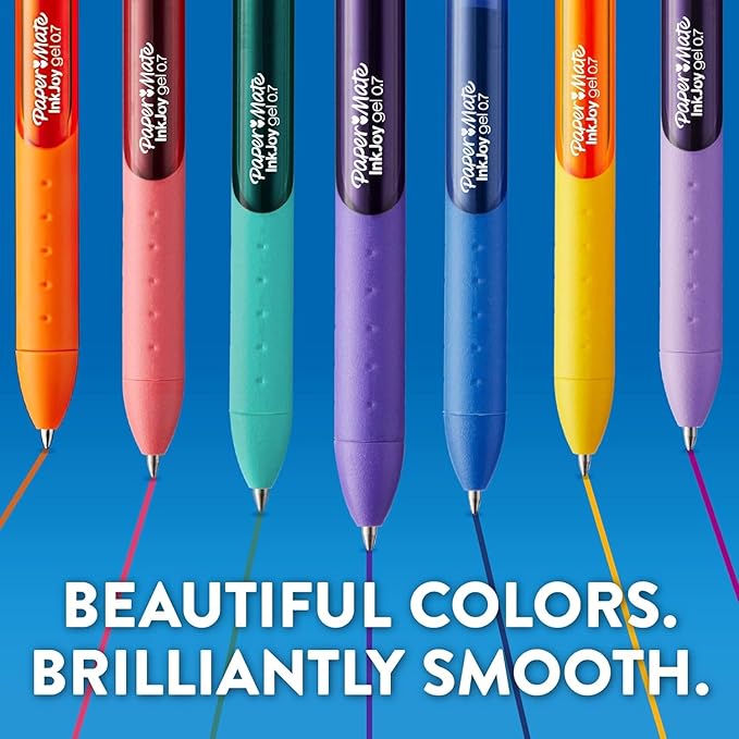 Paper Mate InkJoy Gel Pens, Black Ink, Medium Point (0.7mm), 6 Count, Bundle with Plastic Reusable Pouch