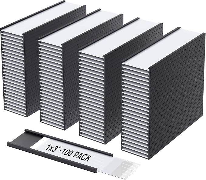 MaxGear 100 Pack C Channel Magnetic Label Holders, 1 x 3" | Magnetic Labels by MaxGear
