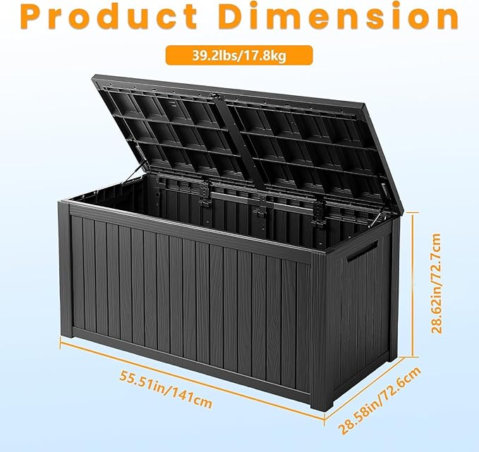 200 Gallon Outdoor Storage Box Waterproof Lockable Resin Deck Box Large, Patio Storage Bin for Pool Accessories Cushion Furniture, Garden Tools, UV-Resistant Outside Delivery Black-DeskLoop Office