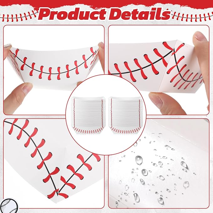 Roshtia 100 Pack Baseball Party Supplies Paper Food Trays Disposable Serving - Image 3