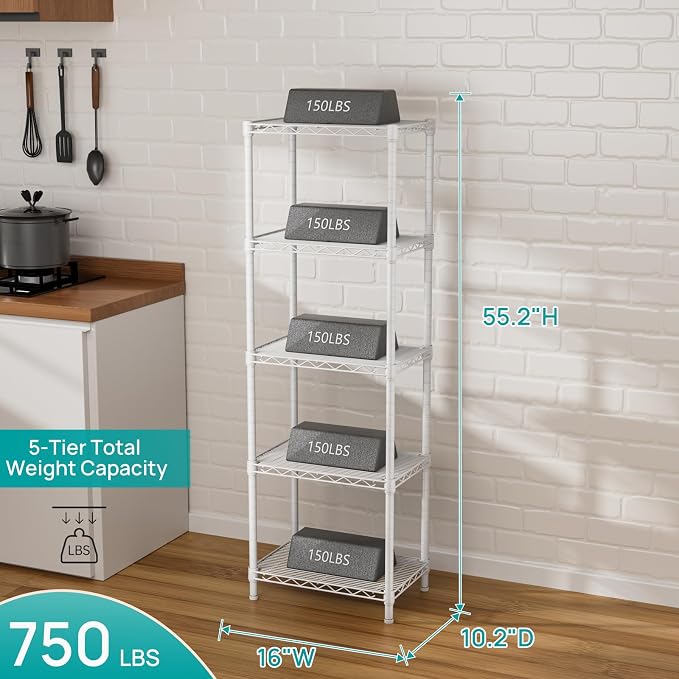 SINGAYE Small Wire 5 Adjustable Shelves Pantry Metal Shelf Floor Organizer | - Image 3